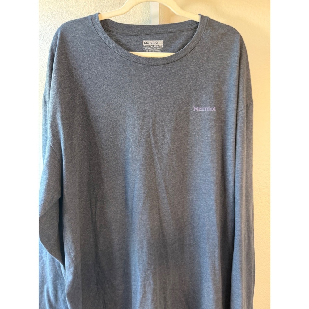 Marmot Mens XXL Long Sleeve Graphic T-Shirt Heather Blue Mountain Back Print - Picture 3 of 7